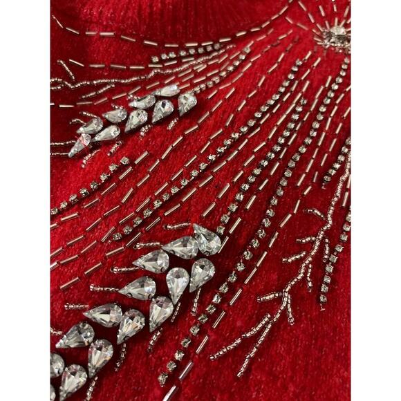 Broadway 38 Vintage Red Rhinestone Embellished Puff Sleeve Sweater Size Large - Picture 6 of 9